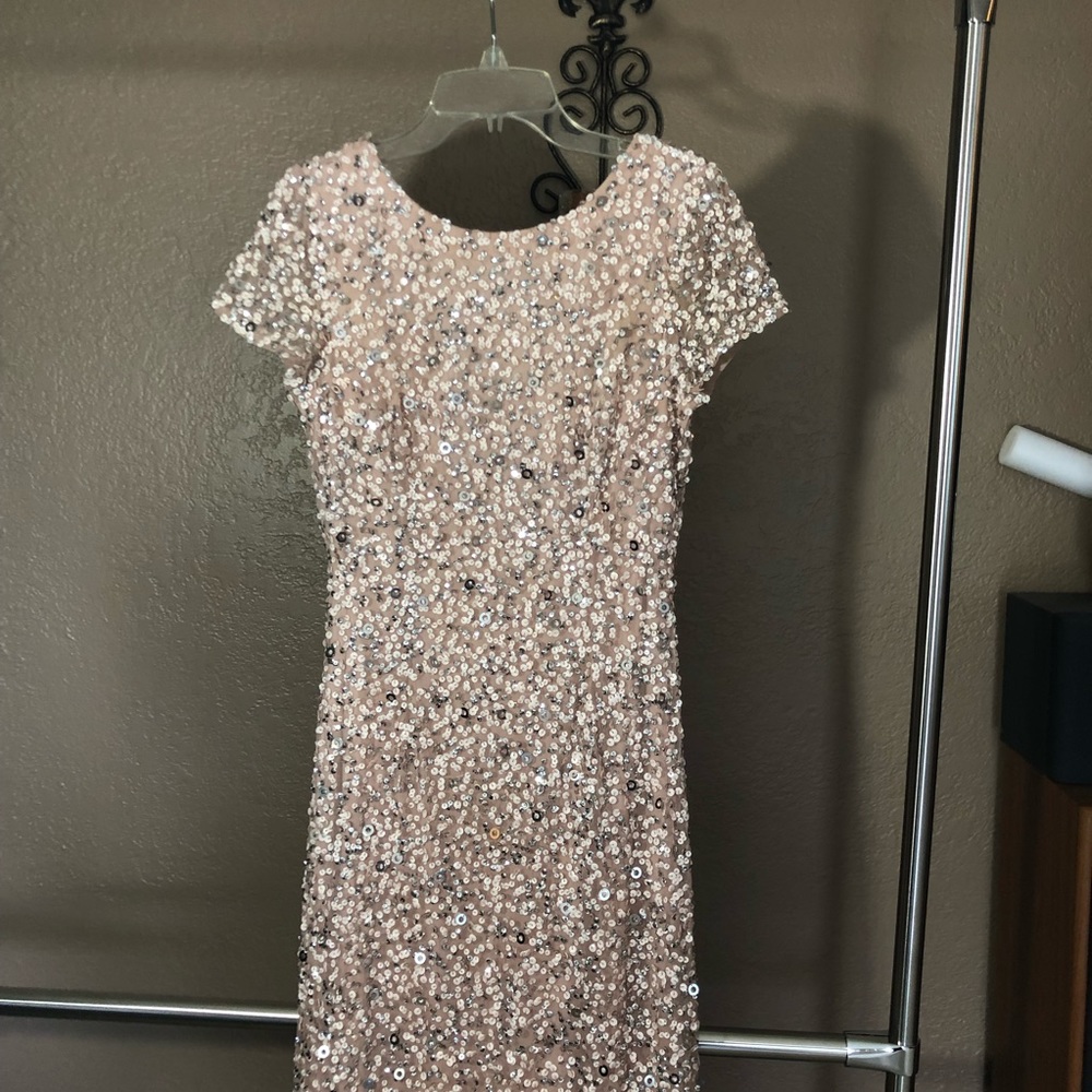 NEW Adrianna Papell Short Sleeve Sequin Mesh Gown - Picture 6 of 7